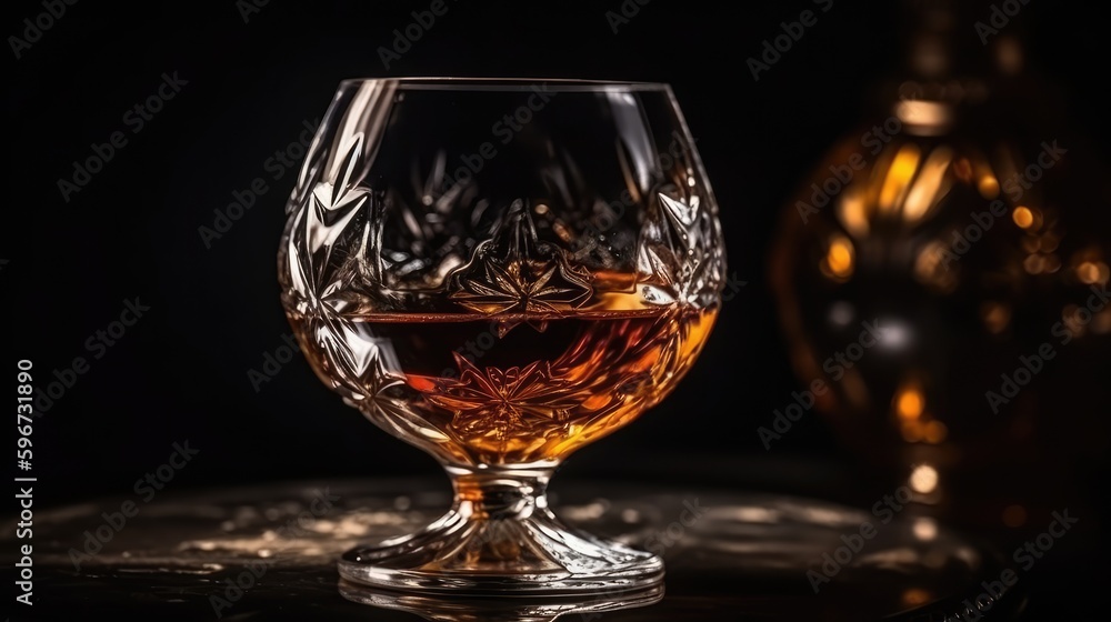 Cognac with ice in a glass. Alcoholic beverage. AI generated Cognac with ice in a glass. Alcoholic beverage. AI generated