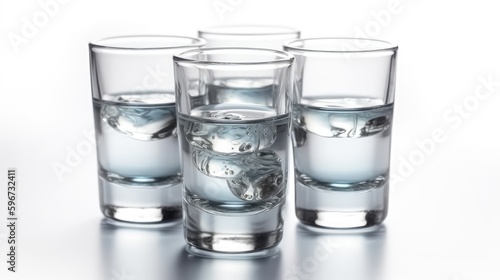 Glasses of ice water on a white background. AI generated