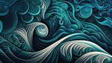 Blue Ocean Waves in a Seamless Pattern. Generative AI