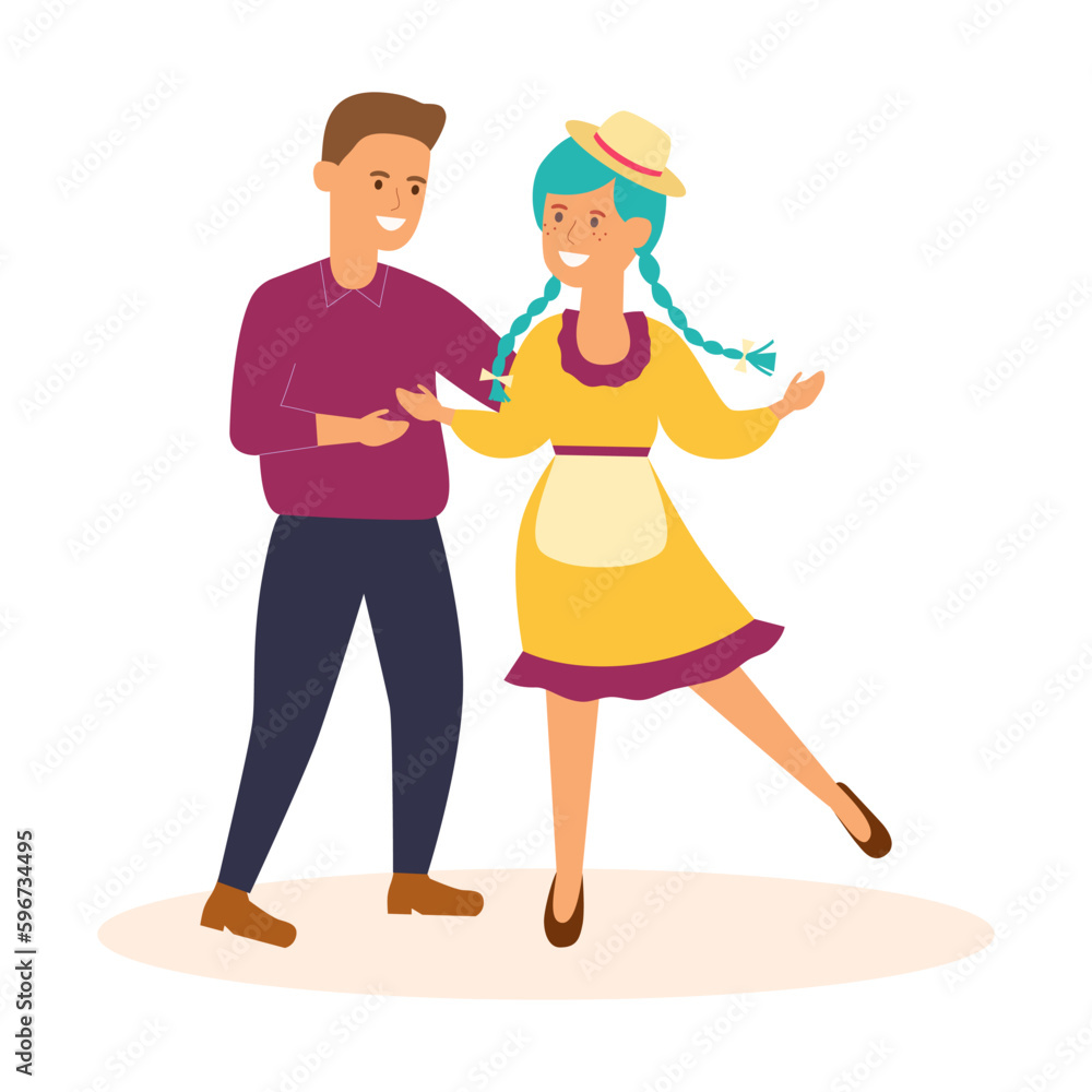Dancing cheerful people on a white background. Vector illustration.