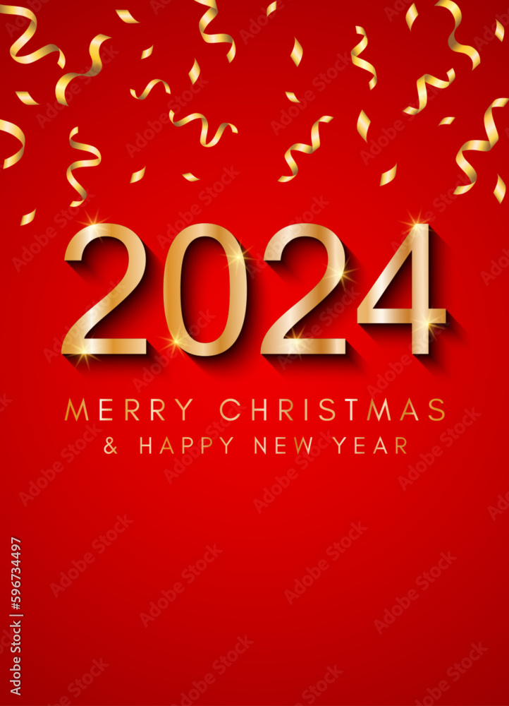 2024 Happy New Year and Merry Christmas background with gold confetti. Vector illustration. 2024 Happy New Year and Merry Christmas background with gold confetti. Vector illustration.