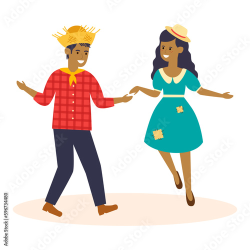Vector templates for brazilian june party. Cheerful dancing people.