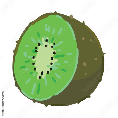 Half kiwi fruit clipart. Sweet exotic fruit doodle isolated on white. Colored vector illustration in cartoon style.