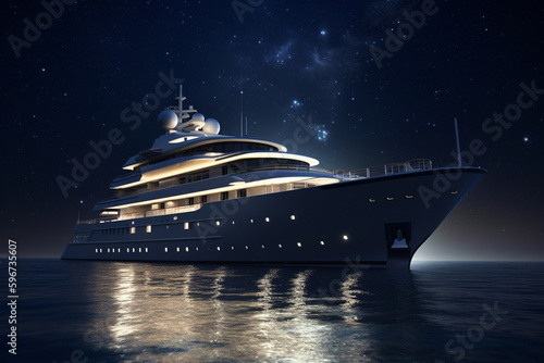 Superyacht at anchor under the stars,  Generative AI	