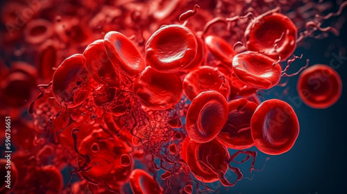 Red blood cells. Medical care concept. Microscopic Photography. Generative AI.