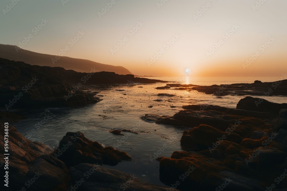 A coastline at dawn. Generative AI