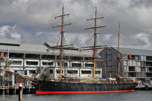 Iron-hulled, three-masted barque ship on display outside the Australian National Maritime Museum. Sydney-Australia-616 photo
