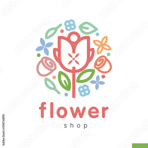 Vector elegant logo design template in trendy linear style. Emblem for floral shop or studio, wedding florist, creator of custom floral arrangements or landscape designer