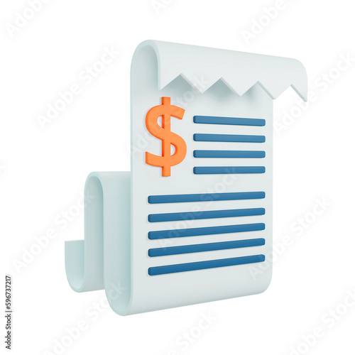 Invoice document paper 3D rendering icon isolated, perfect for business presentation photo