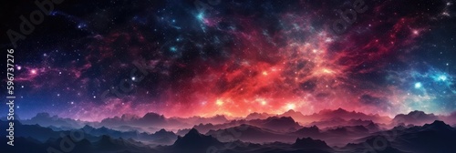 Red Blue Purple Space , Panoramic Background. Generative AI © Ян Заболотний