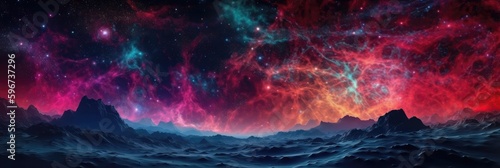 Red Blue Purple Space , Panoramic Background. Generative AI © Ян Заболотний