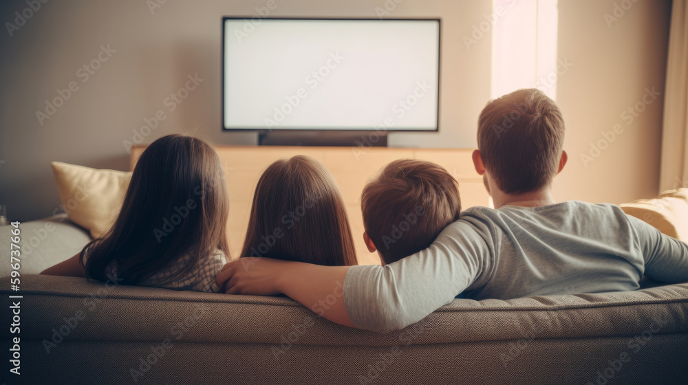 Family watching TV. Illustration AI Generative. Family watching TV. Illustration AI Generative.