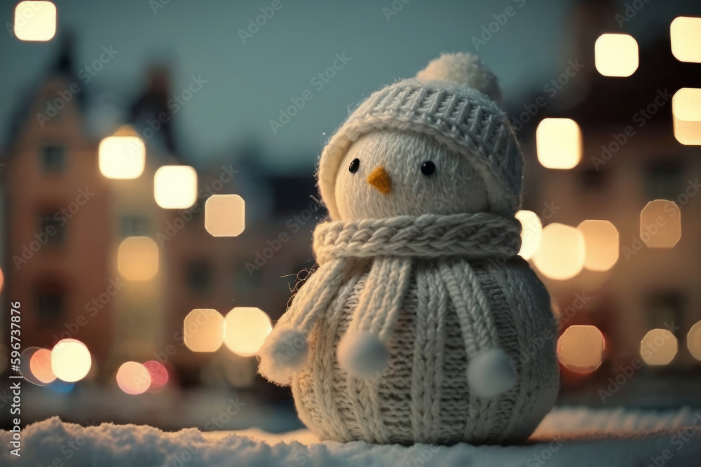 Obraz premium Cute little snowman background. Illustration AI Generative.