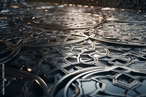 3D tile wallpaper with a futuristic, polished design featuring an arabesque pattern. Generative AI