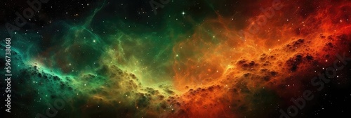 Red Green Orange Space   Panoramic Background. Generative AI