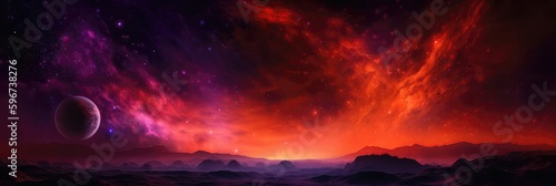 Red Purple Orange Space , Panoramic Background. Generative AI