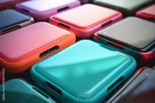 Plastic cases for mobile phones in different colors. Generative AI
