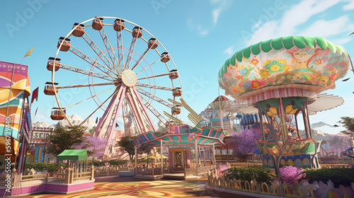 Amusement park. Illustration AI Generative