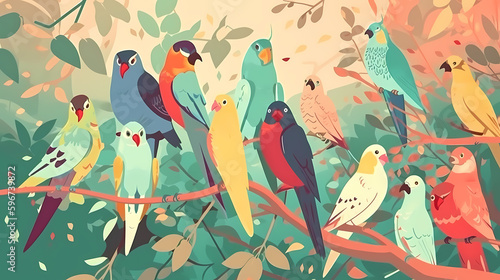 Wings of Wonder: A Captivating Illustration of Birds - AI Generative