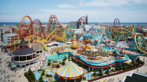 Amusement park. Illustration AI Generative