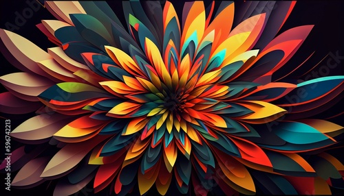 Kaleidoscopic Abstract Floral Explosion, Dazzling Hues, Radiant Display, High-Resolution 8K Art. Generative AI