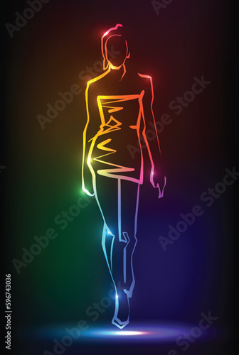 Fashion model. Line Drawing Illustration of Young Woman