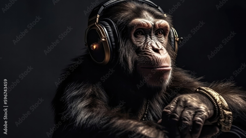 Monkey In The Headphones In Gaming Conventions. Generative AI
