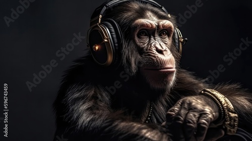 Monkey In The Headphones In Gaming Conventions. Generative AI © Ян Заболотний