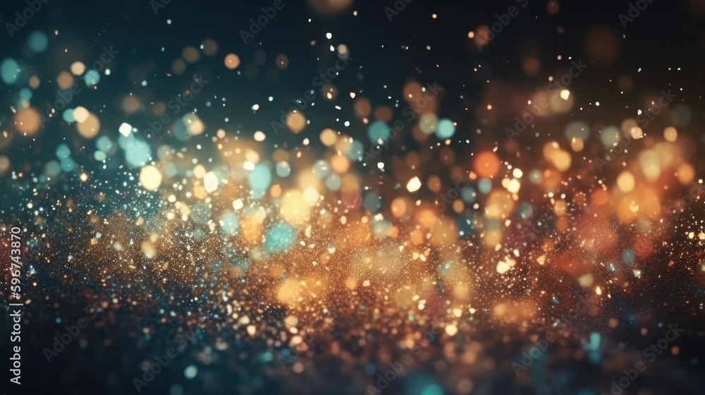 Glitter lights background. Gold and blue particles. Generative AI 