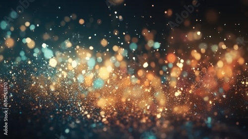 Glitter lights background. Gold and blue particles. Generative AI  © Viktor