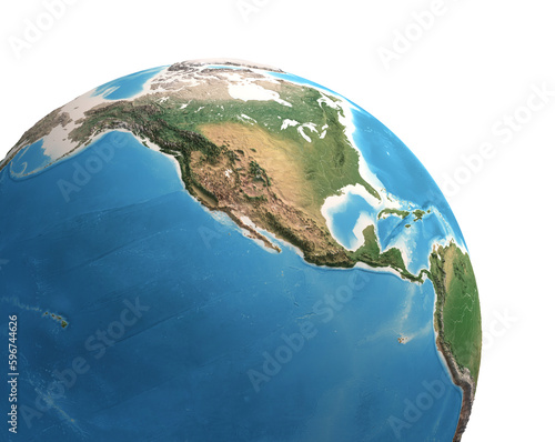 Fototapeta Naklejka Na Ścianę i Meble -  High resolution satellite view of Planet Earth, focused on North and Central America, Alaska, Canada, USA, Mexico - 3D illustration, elements of this image furnished by NASA.