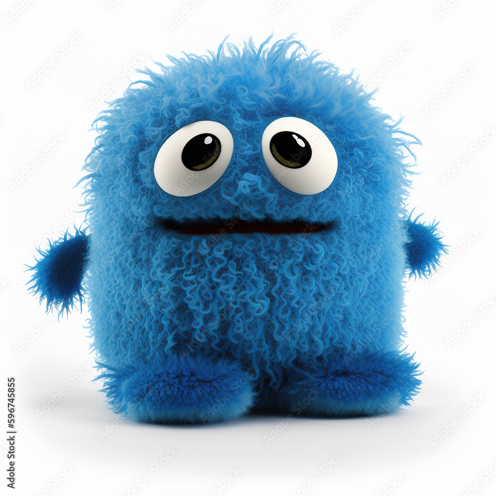Cute blue monster on white background. Generative AI.