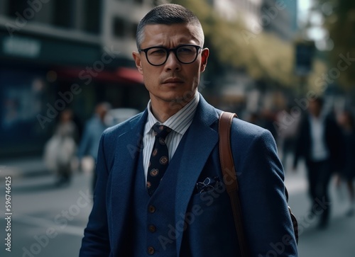 Handsome businessman walking in the street. Generative AI  © Viktor