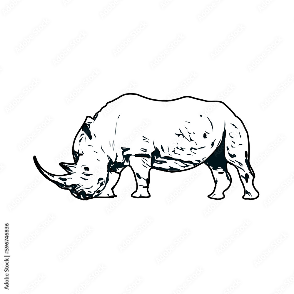 Obraz premium black and white sketch of a rhinoceros with transparent background