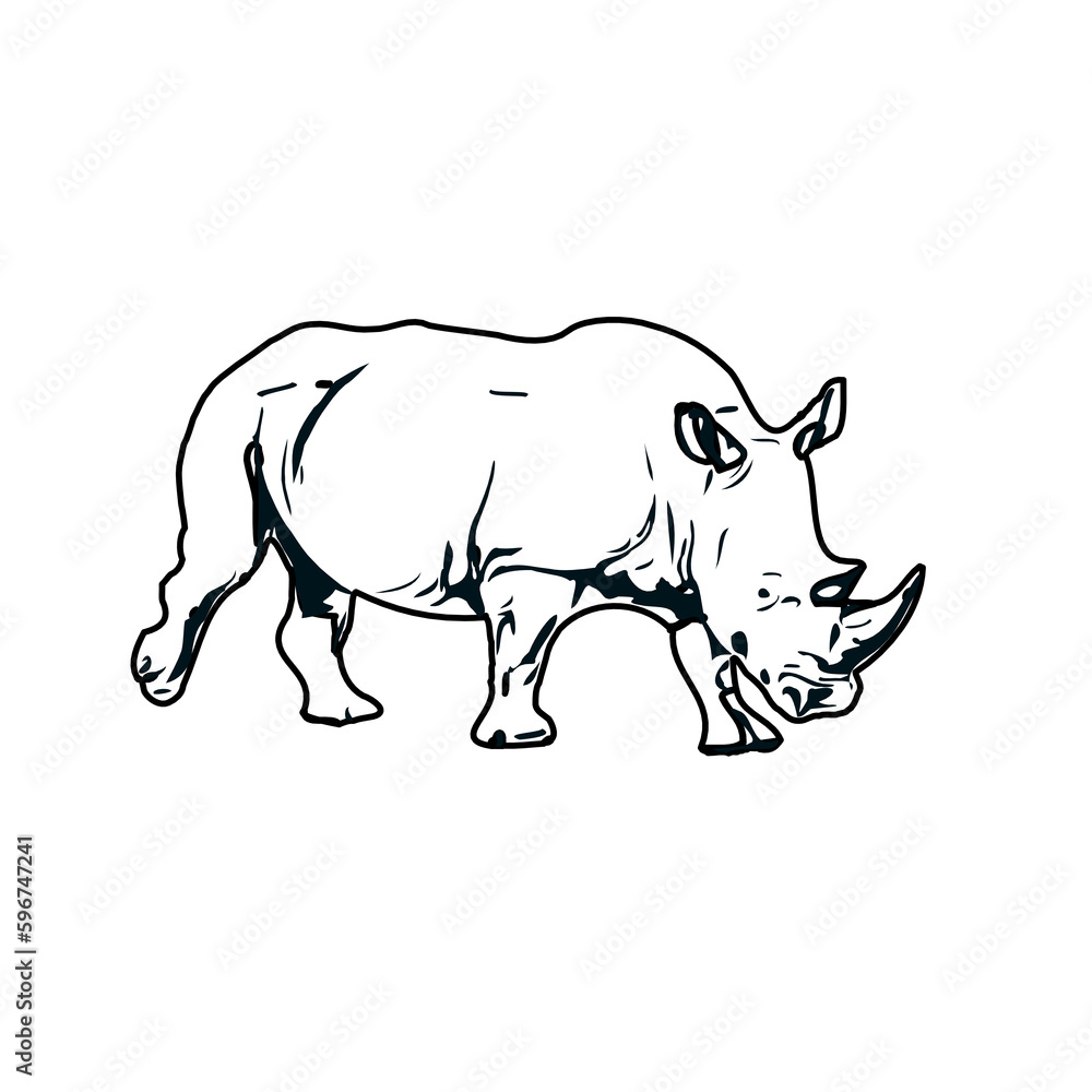 black and white sketch of a rhinoceros with transparent background black and white sketch of a rhinoceros with transparent background