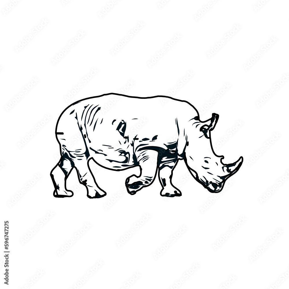Fototapeta premium black and white sketch of a rhinoceros with transparent background