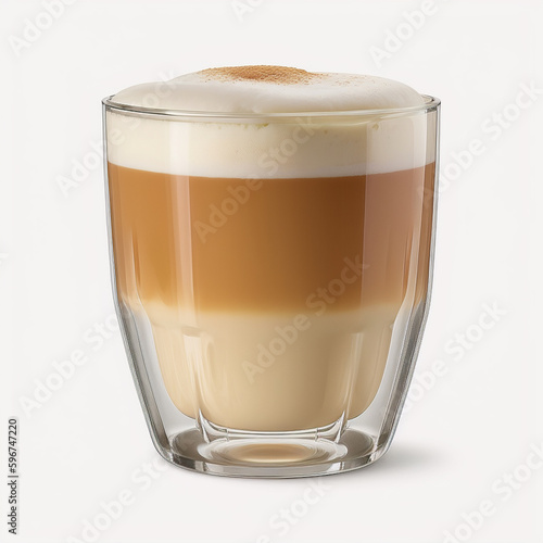 Latte coffee in a glass isolated on white background, Generative AI