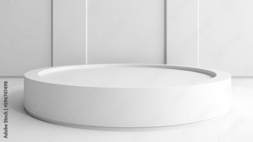 White empty podium in empty room on white isolated background, Generative AI White empty podium in empty room on white isolated background, Generative AI