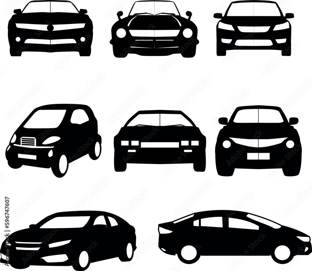 Set of different car silhouette on white background