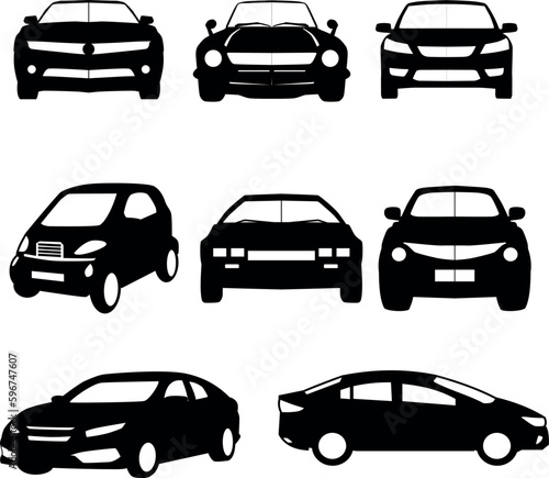 Set of differents cars silhouette on white background