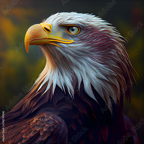 Eagle in the forest. 3d rendering. Computer digital drawing.