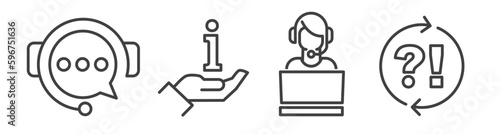 Customer Service, advice and support - thin line icon collection on white background - vector illustration
