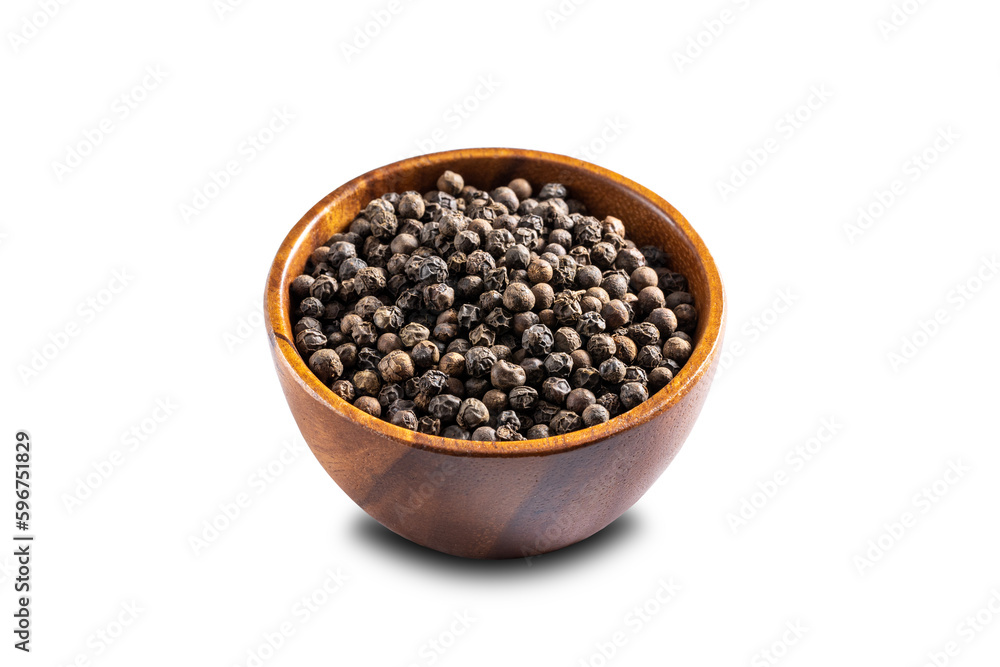 Black pepper seeds bowl. 45 degrees studio shoot on white background. Black pepper seeds bowl. 45 degrees studio shoot on white background.