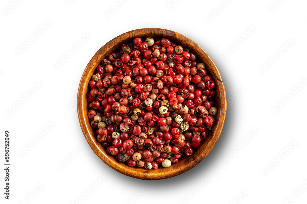 Red pepper seeds bowl. Up view studio shoot on white background Red pepper seeds bowl. Up view studio shoot on white background