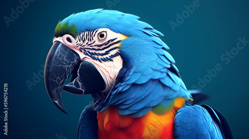 A colorful macaw parrot flies with spread wings