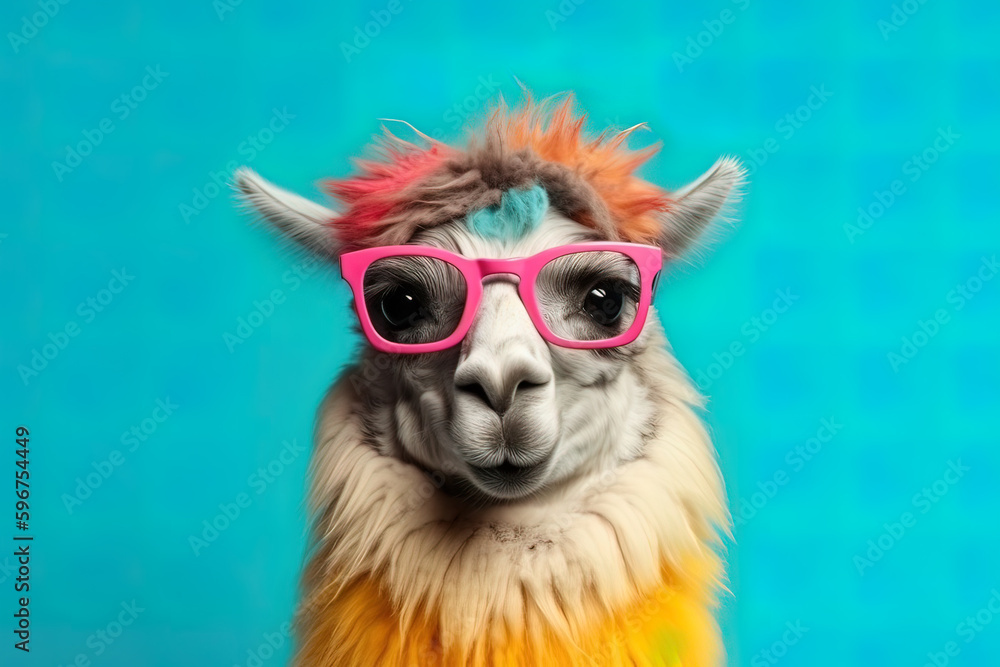 Close up of a llama with sunglasses. generative AI