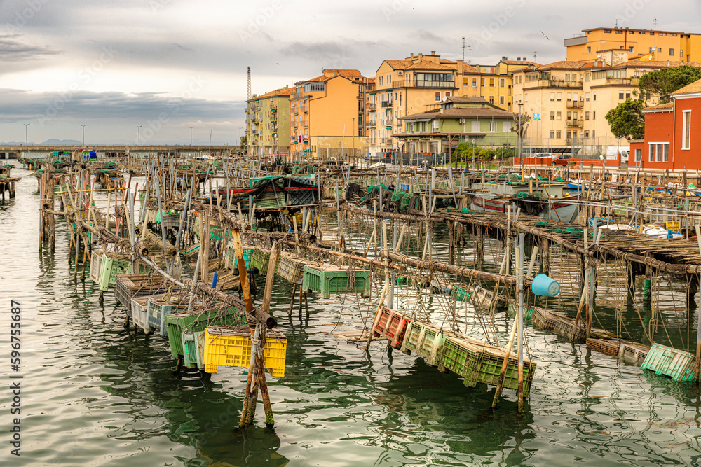 nets for fishing in the sea of chioggia