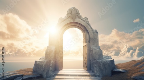 The Passage to Heaven: A Historical Landmark Gate Imbued with Brilliance and a Future Beyond: Generative AI