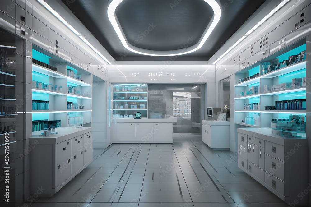 Concept future pharmacy, modern design . Generative AI