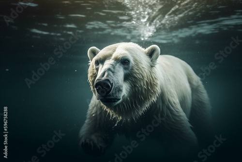 Polar bear in the ocean. Generative AI